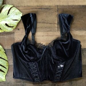 Victoria's Secret Black Velvet Lace-Up Corset Size XL